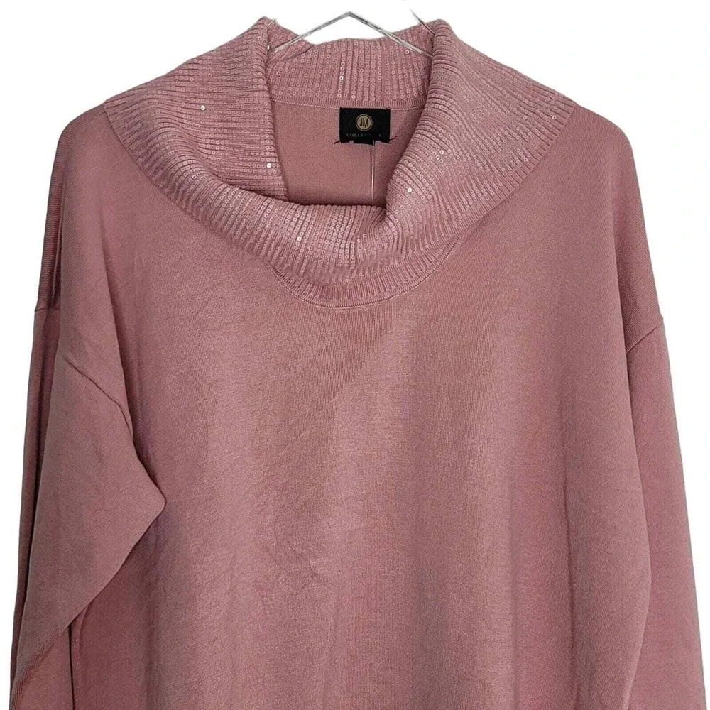 JM Collection Pink Cowl Neck Sweater Sequined Long‎ Sleeve Lagenlook Knit L